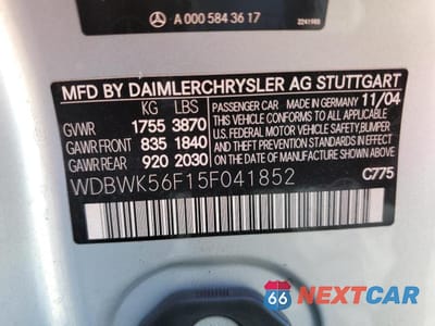 Zdjęcie 13 z 13 samochodu: 2005 MERCEDES-BENZ SLK 350 VIN:WDBWK56F15F041852 - miniatura