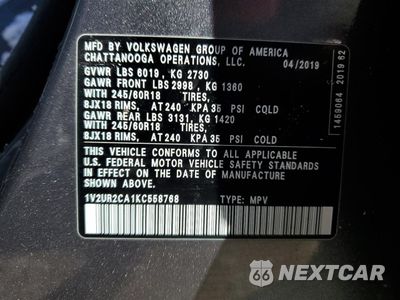 Zdjęcie 15 z 15 samochodu: 2019 VOLKSWAGEN ATLAS SE VIN:1V2UR2CA1KC558768 - miniatura