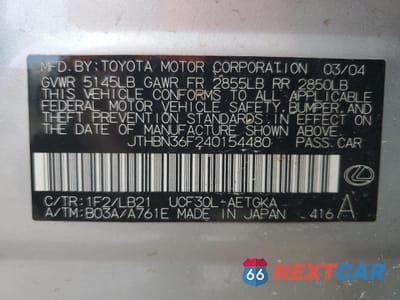 Zdjęcie 14 z 14 samochodu: 2004 LEXUS LS 430 VIN:JTHBN36F240154480 - miniatura