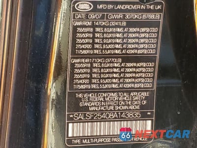 Zdjęcie 13 z 13 samochodu: 2008 LAND ROVER RANGE ROVER SPORT HSE VIN:SALSF25408A143835 - miniatura