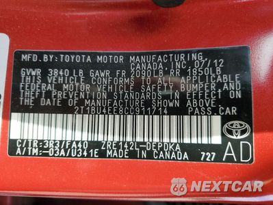Zdjęcie 14 z 14 samochodu: 2012 TOYOTA COROLLA BASE VIN:2T1BU4EE8CC911714 - miniatura