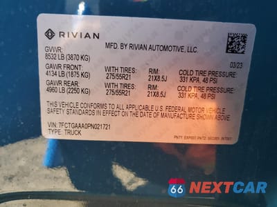 Zdjęcie 13 z 13 samochodu: 2023 RIVIAN R1T ADVENTURE VIN:7FCTGAAA0PN021721 - miniatura