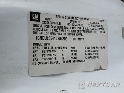 Zdjęcie 14 z 14 samochodu: 2001 CHEVROLET VENTURE ECONOMY VIN:1GNDU23E41D254255 - miniatura