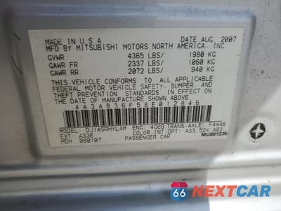 Zdjęcie 13 z 13 samochodu: 2008 MITSUBISHI GALANT ES VIN:4A3AB36F58E012846 - miniatura