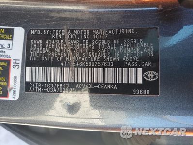 Zdjęcie 13 z 13 samochodu: 2008 TOYOTA CAMRY CE VIN:4T1BE46K58U757633 - miniatura