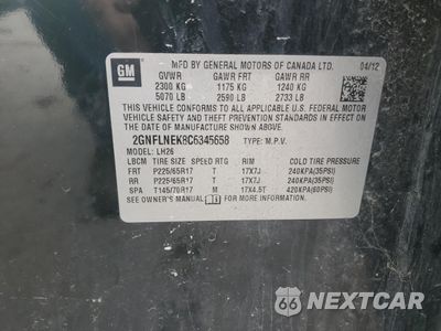 Zdjęcie 12 z 12 samochodu: 2012 CHEVROLET EQUINOX LT VIN:2GNFLNEK8C6345658 - miniatura