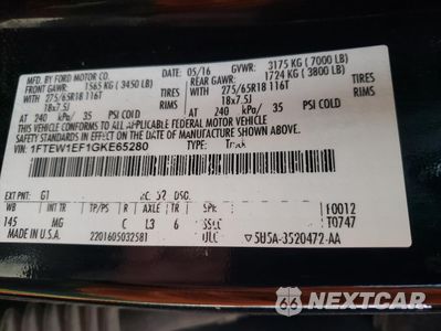 Zdjęcie 13 z 13 samochodu: 2016 FORD F150 SUPERCREW VIN:1FTEW1EF1GKE65280 - miniatura