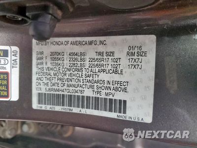 Zdjęcie 13 z 13 samochodu: 2016 HONDA CR-V SE VIN:5J6RM4H47GL034787 - miniatura