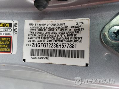 Zdjęcie 14 z 14 samochodu: 2006 HONDA CIVIC DX VIN:2HGFG12236H577881 - miniatura