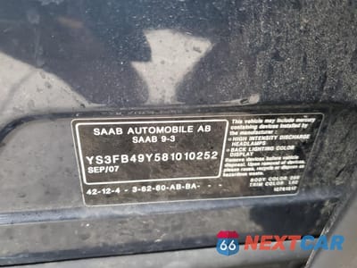 Zdjęcie 12 z 12 samochodu: 2008 SAAB 9-3 2.0T VIN:YS3FB49Y581010252 - miniatura