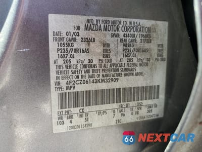 Zdjęcie 16 z 16 samochodu: 2003 MAZDA TRIBUTE ES VIN:4F2CZ06143KM32909 - miniatura