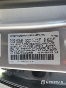 Zdjęcie 14 z 15 samochodu: 2018 HONDA ACCORD TOURING VIN:1HGCV1F9XJA204988 - miniatura