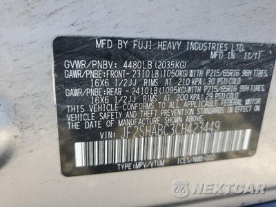 Zdjęcie 14 z 14 samochodu: 2012 SUBARU FORESTER 2.5X VIN:JF2SHABC3CH423449 - miniatura