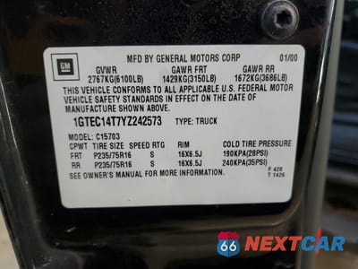 Zdjęcie 13 z 13 samochodu: 2000 GMC NEW SIERRA C1500 VIN:1GTEC14T7YZ242573 - miniatura
