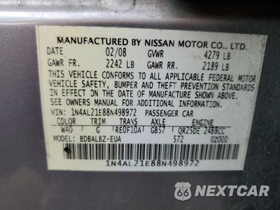 Zdjęcie 14 z 14 samochodu: 2008 NISSAN ALTIMA 2.5 VIN:1N4AL21E88N498972 - miniatura