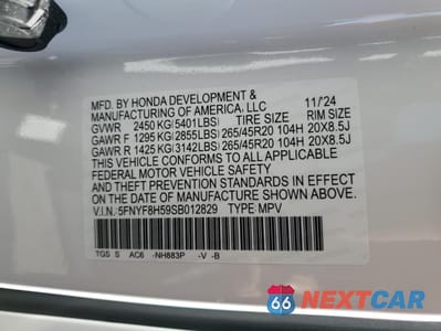 Zdjęcie 16 z 17 samochodu: 2025 HONDA PASSPORT EXL VIN:5FNYF8H59SB012829 - miniatura