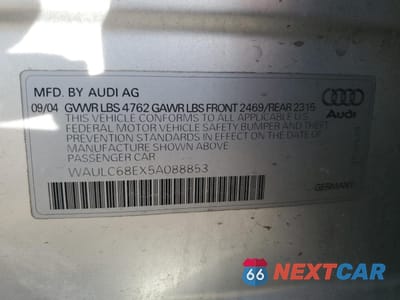 Zdjęcie 12 z 12 samochodu: 2005 AUDI A4 1.8T QUATTRO VIN:WAULC68EX5A088853 - miniatura