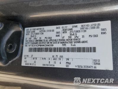 Zdjęcie 12 z 12 samochodu: 2017 FORD F150 SUPER CAB VIN:1FTEX1CP8HKC64339 - miniatura