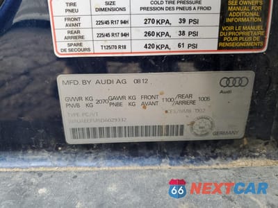 Zdjęcie 12 z 12 samochodu: 2013 AUDI A3 PROGRESSIV VIN:WAUAECFM5DA029332 - miniatura