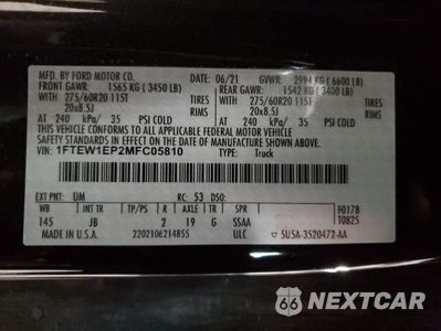 Zdjęcie 13 z 13 samochodu: 2021 FORD F150 SUPERCREW VIN:1FTEW1EP2MFC05810 - miniatura