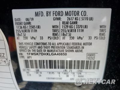 Zdjęcie 13 z 13 samochodu: 2020 FORD EXPLORER XLT VIN:1FMSK7DHXLGA40850 - miniatura