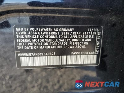 Zdjęcie 12 z 12 samochodu: 2012 VOLKSWAGEN CC SPORT VIN:WVWMN7AN0CE549825 - miniatura
