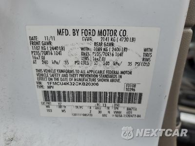 Zdjęcie 13 z 13 samochodu: 2012 FORD ESCAPE HYBRID VIN:1FMCU4K32CKB20306 - miniatura