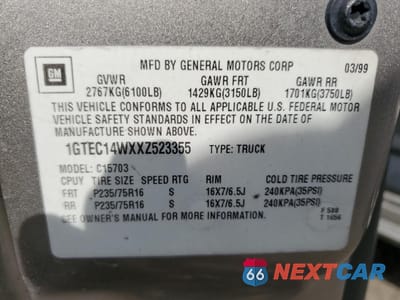Zdjęcie 12 z 12 samochodu: 1999 GMC NEW SIERRA C1500 VIN:1GTEC14WXXZ523355 - miniatura
