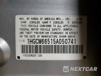 Zdjęcie 12 z 12 samochodu: 2005 HONDA ACCORD EX VIN:1HGCM66515A050741 - miniatura