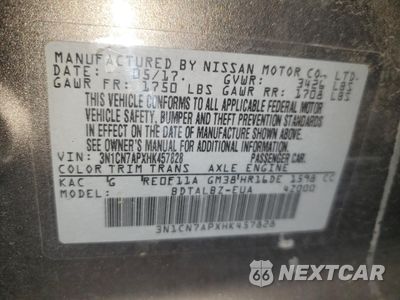 Zdjęcie 12 z 12 samochodu: 2017 NISSAN VERSA S VIN:3N1CN7APXHK457828 - miniatura
