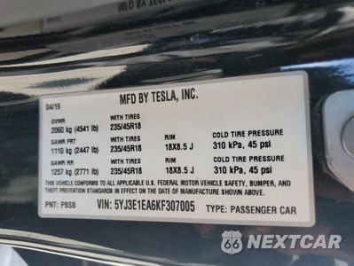 Zdjęcie 12 z 12 samochodu: 2019 TESLA MODEL 3 VIN:5YJ3E1EA6KF307005 - miniatura