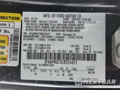 Zdjęcie 12 z 13 samochodu: 2020 FORD FUSION S VIN:3FA6P0G73LR255471 - miniatura