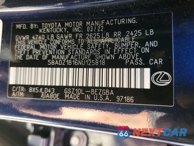 Zdjęcie 14 z 15 samochodu: 2022 LEXUS ES 350 BASE VIN:58ADZ1B16NU125818 - miniatura