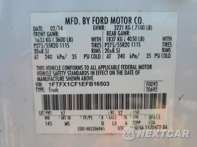 Zdjęcie 12 z 12 samochodu: 2014 FORD F150 SUPER CAB VIN:1FTFX1CF1EFB16503 - miniatura