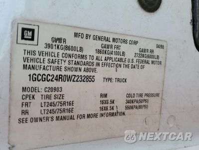 Zdjęcie 12 z 12 samochodu: 1998 CHEVROLET GMT-400 C2500 VIN:1GCGC24R0WZ232855 - miniatura