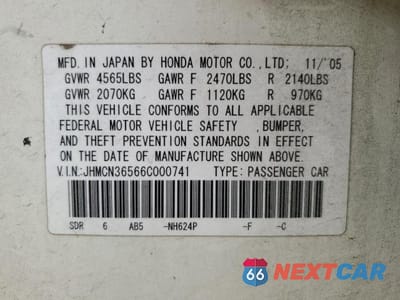 Zdjęcie 13 z 13 samochodu: 2006 HONDA ACCORD HYBRID HYBRID VIN:JHMCN36566C000741 - miniatura