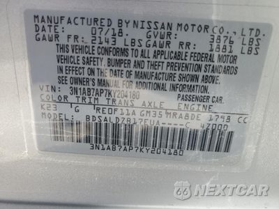 Zdjęcie 12 z 12 samochodu: 2019 NISSAN SENTRA S VIN:3N1AB7AP7KY204180 - miniatura