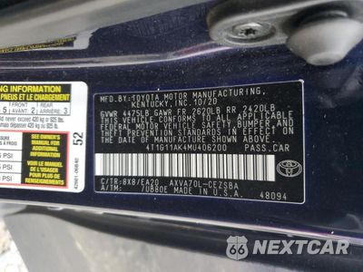 Zdjęcie 14 z 15 samochodu: 2021 TOYOTA CAMRY SE VIN:4T1G11AK4MU406200 - miniatura