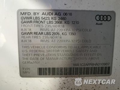 Zdjęcie 13 z 13 samochodu: 2017 AUDI Q5 PREMIUM VIN:WA1C2AFP8HA010907 - miniatura