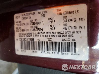 Zdjęcie 12 z 12 samochodu: 2003 DODGE RAM 2500 ST VIN:3D3KA28C13G798208 - miniatura