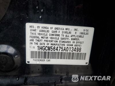 Zdjęcie 12 z 12 samochodu: 2005 HONDA ACCORD LX VIN:1HGCM56475A013498 - miniatura