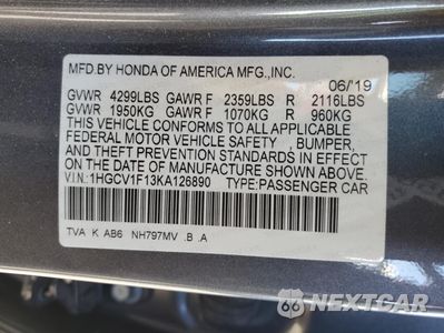 Zdjęcie 14 z 15 samochodu: 2019 HONDA ACCORD LX VIN:1HGCV1F13KA126890 - miniatura
