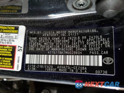 Zdjęcie 12 z 13 samochodu: 2021 TOYOTA CAMRY SE VIN:4T1G11BK7MU029604 - miniatura