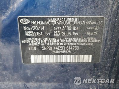 Zdjęcie 12 z 12 samochodu: 2015 HYUNDAI ELANTRA SE VIN:5NPDH4AE5FH614730 - miniatura