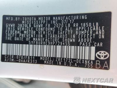 Zdjęcie 14 z 14 samochodu: 2017 TOYOTA COROLLA L VIN:5YFBURHE9HP729455 - miniatura