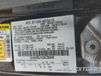 Zdjęcie 12 z 13 samochodu: 2018 FORD FUSION S VIN:3FA6P0G74JR228048 - miniatura