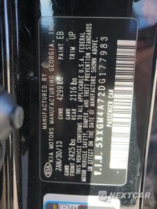 Zdjęcie 14 z 14 samochodu: 2013 KIA OPTIMA LX VIN:5XXGM4A72DG177983 - miniatura