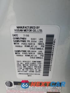 Zdjęcie 15 z 15 samochodu: 2005 INFINITI FX35 VIN:JNRAS08W25X218544 - miniatura
