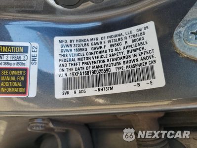 Zdjęcie 13 z 13 samochodu: 2009 HONDA CIVIC EX VIN:19XFA16879E025590 - miniatura