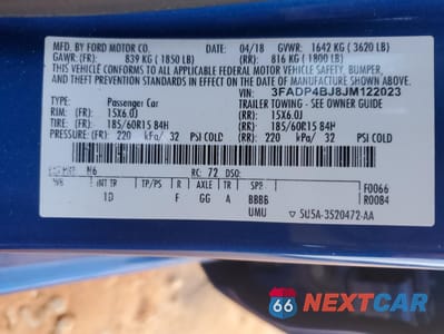 Zdjęcie 14 z 15 samochodu: 2018 FORD FIESTA SE VIN:3FADP4BJ8JM122023 - miniatura